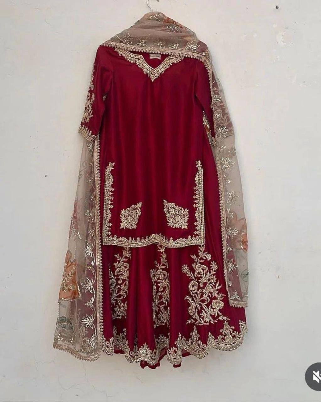 Heavy Chinon With Embroidery Sequence Work Type Palazzo Suit